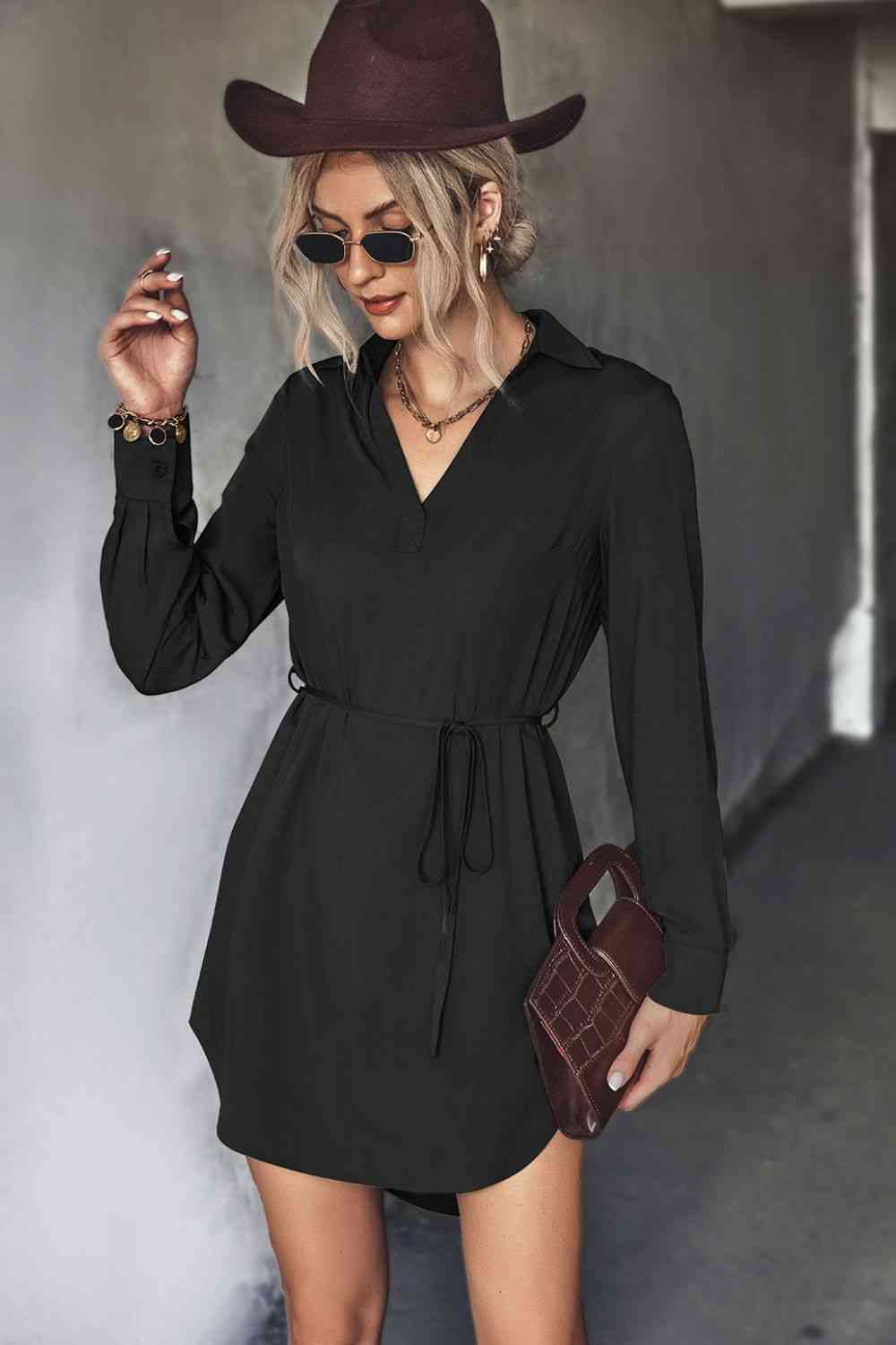 Collar High-Low Shirt Dress
