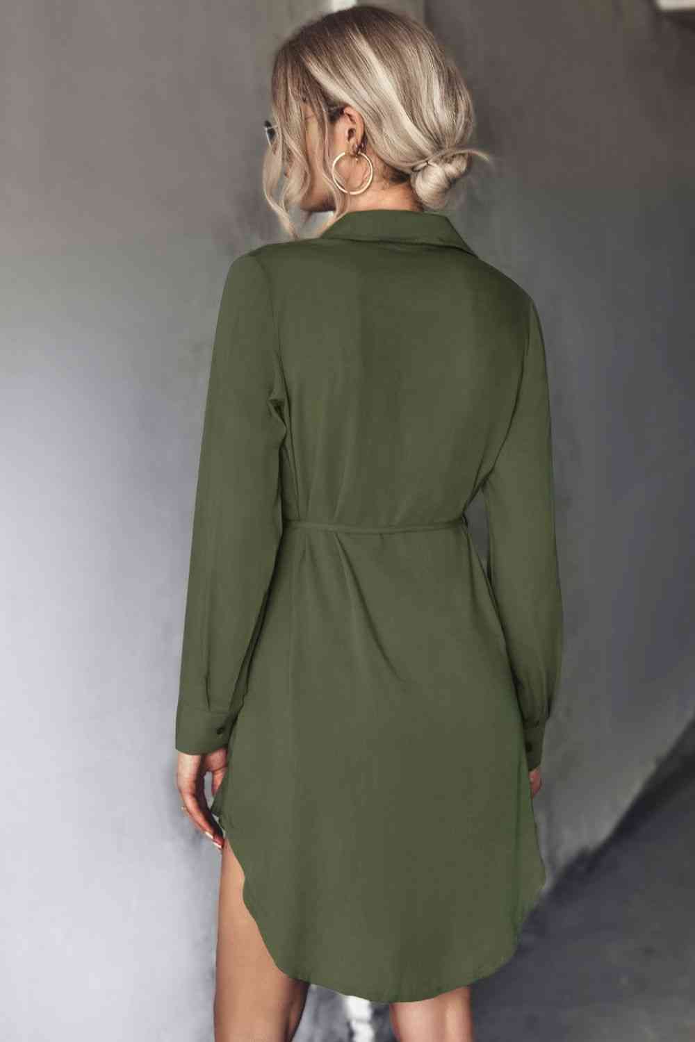 Collar High-Low Shirt Dress